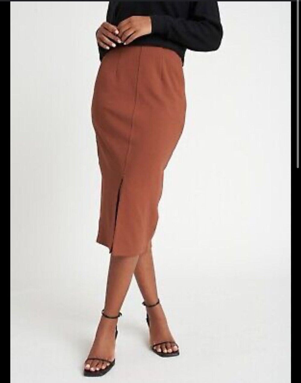 Kit and Ace Serenity Double Knit Pencil Skirt in Cinnamon Tan Brown Stretch 6
